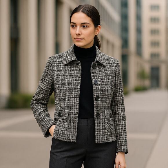 Emma James Black White Knit Jacket XL Button Front Layering Piece - Picture 1 of 6